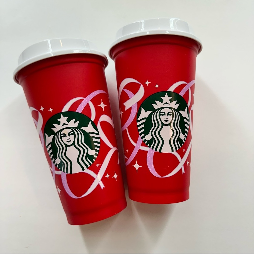 NEW Starbucks Cup 2021 Holiday Reusable Cup Ribbon Print Grande 16oz